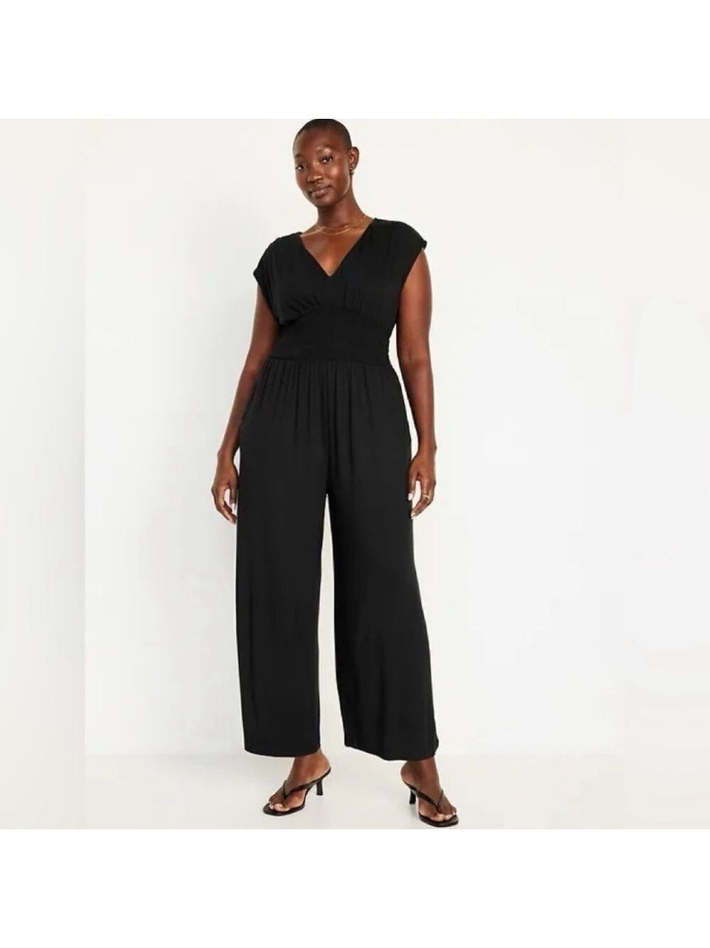 NWT Black Jack Waist-Defined Jersey Knit Shirred Neutral Jumpsuit Romper